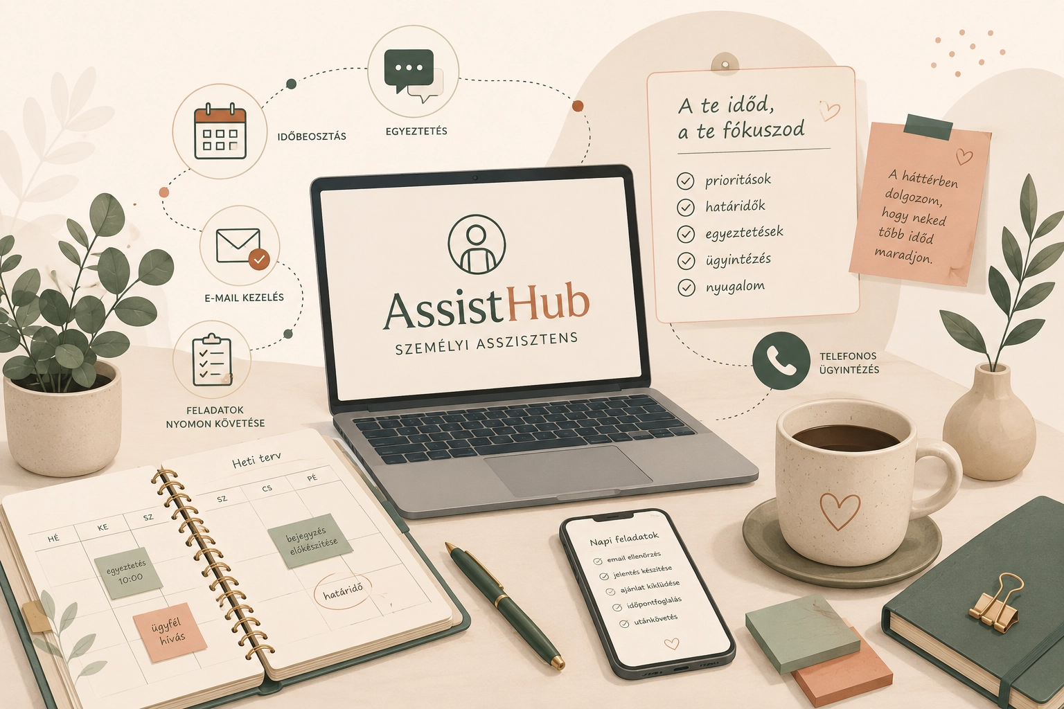 AssistHub asszisztensi háttértámogatás illusztráció